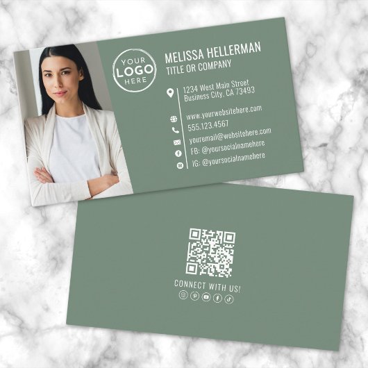 Moderne Groene Professionele QR Code Fotologo Visitekaartje
