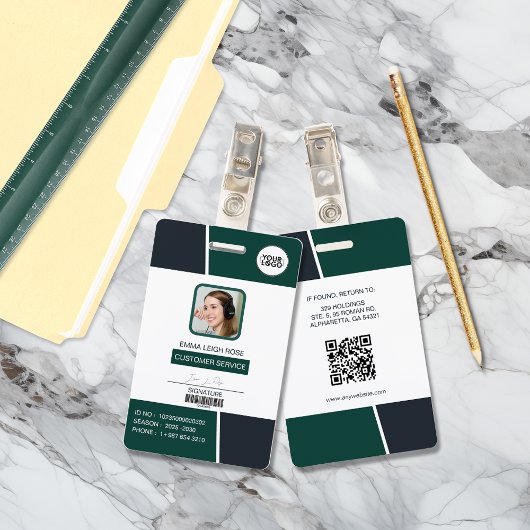 Moderne groene professionele werknemerspasfoto badge