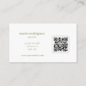 Moderne Groene QR Code Zakelijke Kaart Visitekaartje (Achterkant)