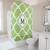 Moderne Groene Quatrefoil Monogram Douchegordijn (In situ)