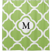 Moderne Groene Quatrefoil Monogram Douchegordijn (Voorkant)