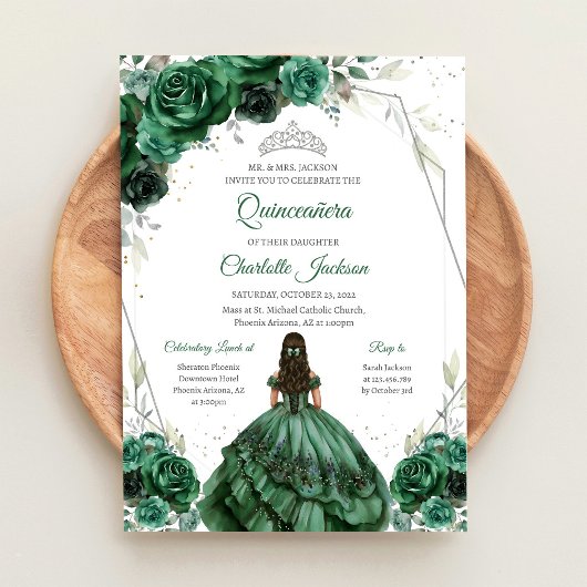 Moderne Groene Quinceanera Uitnodiging