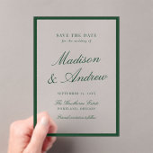Moderne groene rand bruiloft Save the Date Acryl Uitnodigingen (Insitu (Draagbaar))