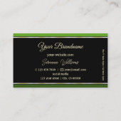 Moderne groene randen op zwart professioneel stijl visitekaartje (Achterkant)