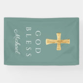 Moderne Groene Religieuze Kruis God Zegen Spandoek (Horizontaal)