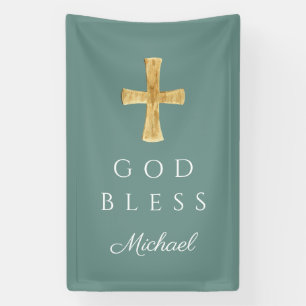 Moderne Groene Religieuze Kruis God Zegen Spandoek