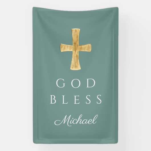 Moderne Groene Religieuze Kruis God Zegen Spandoek (Verticaal)