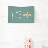 Moderne Groene Religieuze Kruis God Zegen Spandoek (Insitu)