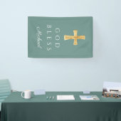 Moderne Groene Religieuze Kruis God Zegen Spandoek (Beurs)