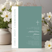 Moderne groene religieuze kruis jongen eerste comm kaart