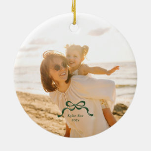 Moderne Groene Retro Bogen Foto Kerst Keramisch Ornament