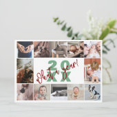 Moderne Groene Rode 12 Foto Collage Wat een jaar Feestdagenkaart (Staand voorkant)