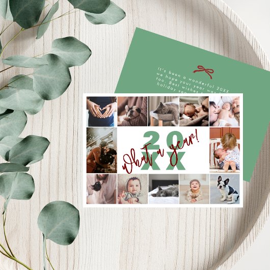 Moderne Groene Rode 12 Foto Collage Wat een jaar Feestdagenkaart
