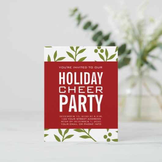 Moderne groene rode bessen typografie Holiday Part Kaart (Staand voorkant)