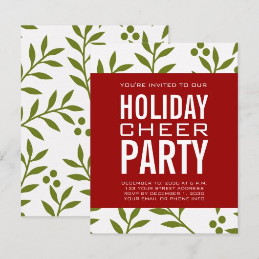 Moderne groene rode bessen typografie Holiday Part Kaart (Voorkant / Achterkant)