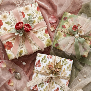 Moderne Groene Rode Botanische Bloemige Aquarel TM Inpakpapier Vel