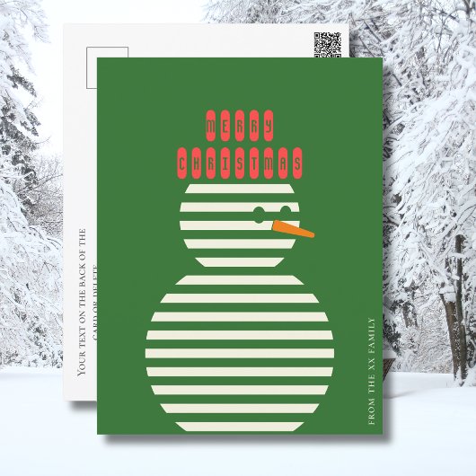 Moderne groene rode sneeuwman kerst feestdagenkaart