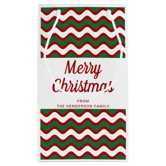 Moderne groene rode strepen Vrolijk kerstfeest Klein Cadeauzakje (Achterkant)