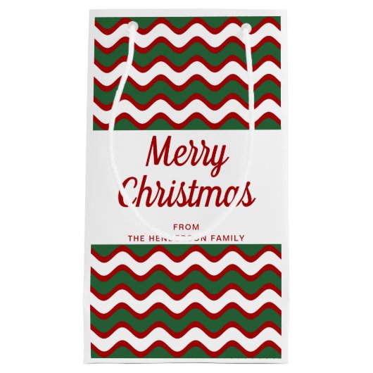 Moderne groene rode strepen Vrolijk kerstfeest Klein Cadeauzakje (Voorkant)