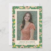 Moderne Groene Roze Bloem Foto Afstuderen Aankondiging (Voorkant)