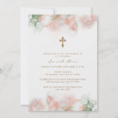 Moderne Groene Roze Boho Agaat Gouden Kruis Doop Kaart (Voorkant)