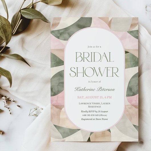 Moderne groene & roze bruidsfeest uitnodiging
