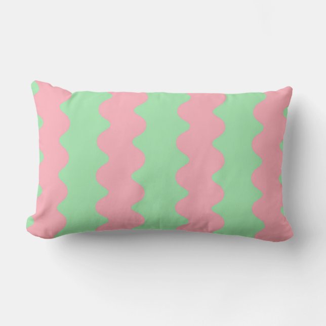 Moderne groene roze golvende streep minimalistisch kussen (Voorkant)