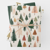 Moderne groene roze gouden kerstbomen inpakpapier vel (In situ)