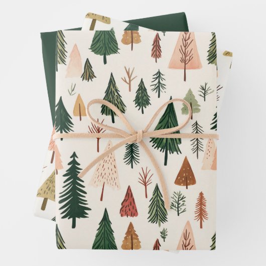 Moderne groene roze gouden kerstbomen inpakpapier vel (In situ)