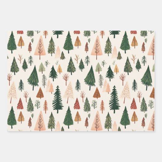 Moderne groene roze gouden kerstbomen inpakpapier vel (Voorkant)