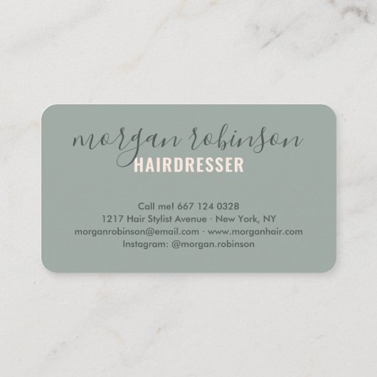 Moderne groene roze haarstylist script visitekaartje (Achterkant)