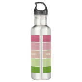 Moderne groene roze kleurenblok Persoonlijke naam Waterfles (Achterkant)