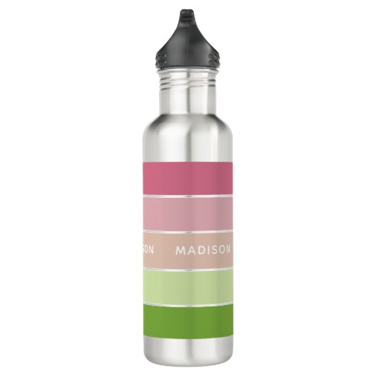 Moderne groene roze kleurenblok Persoonlijke naam Waterfles (Rechts)