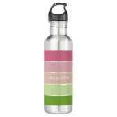 Moderne groene roze kleurenblok Persoonlijke naam Waterfles (Voorkant)