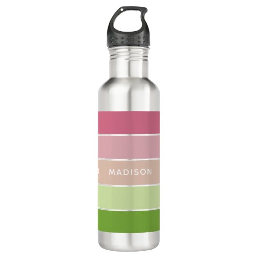 Moderne groene roze kleurenblok Persoonlijke naam Waterfles (Voorkant)