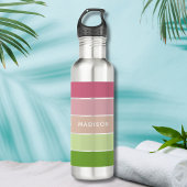 Moderne groene roze kleurenblok Persoonlijke naam Waterfles