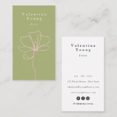 Moderne groene roze lijn kunst bloementekening ele visitekaartje (Voorkant / Achterkant)