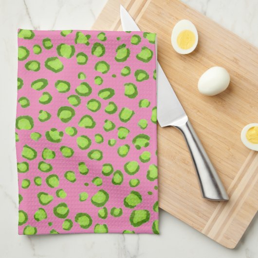Moderne groene roze luipspatroon — Dierafdrukken Theedoek (Quarter Fold)