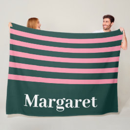 Moderne groene & roze  witte monogram naam fleece deken