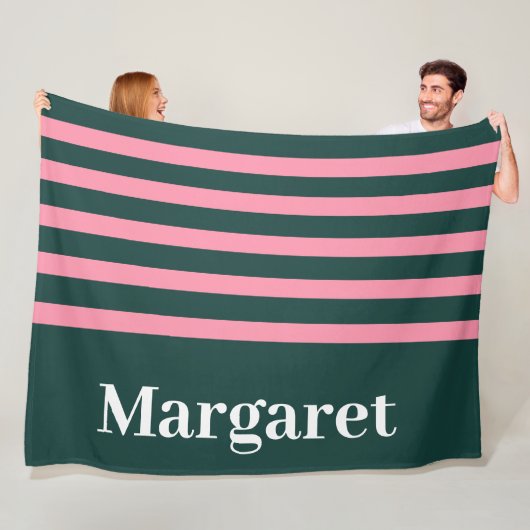 Moderne groene & roze  witte monogram naam fleece deken (In situ)