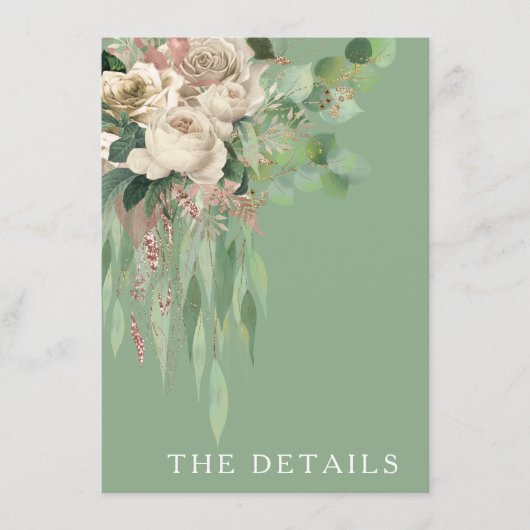 Moderne groene Rozen bruiloft Informatiekaartje (Voorkant)