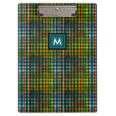 Moderne groene ruit tartan naam initiaal monogram klembord (Voorkant)