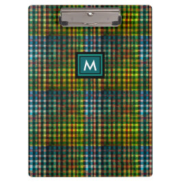 Moderne groene ruit tartan naam initiaal monogram klembord