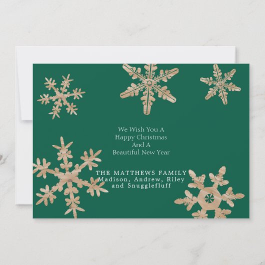 Moderne Groene Rustieke Sneeuwvlok 3 Foto Kerstmis Feestdagenkaart (Achterkant)