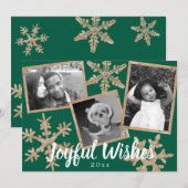 Moderne Groene Rustieke Sneeuwvlok 3 Foto Kerstmis Feestdagenkaart (Voorkant / Achterkant)