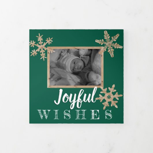 Moderne Groene Rustieke Sneeuwvlok Feestelijke 3 F Drieluik Wenskaart (Cover)