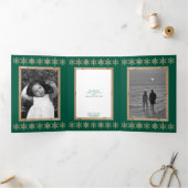 Moderne Groene Rustieke Snowflake Collage 5 Foto Drieluik Wenskaart (Binnen)