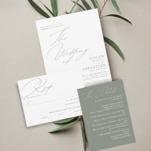 Moderne Groene Sage Witte Bruiloft Kaart