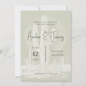 Moderne Groene Saguaro Cactus Woestijn Bruiloft Save The Date (Voorkant)