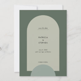 Moderne groene salie boho boog trouwfoto save the date